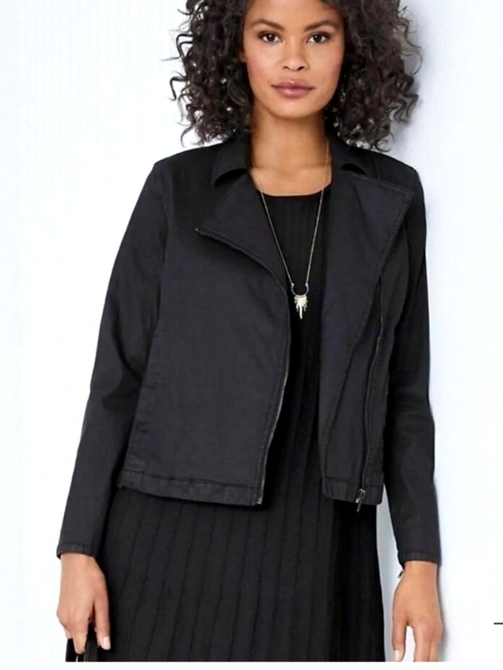 EILEEN FISHER Chic Asymmetrical Zip Crisp Cotton Jacket Sz S NEW $298!!